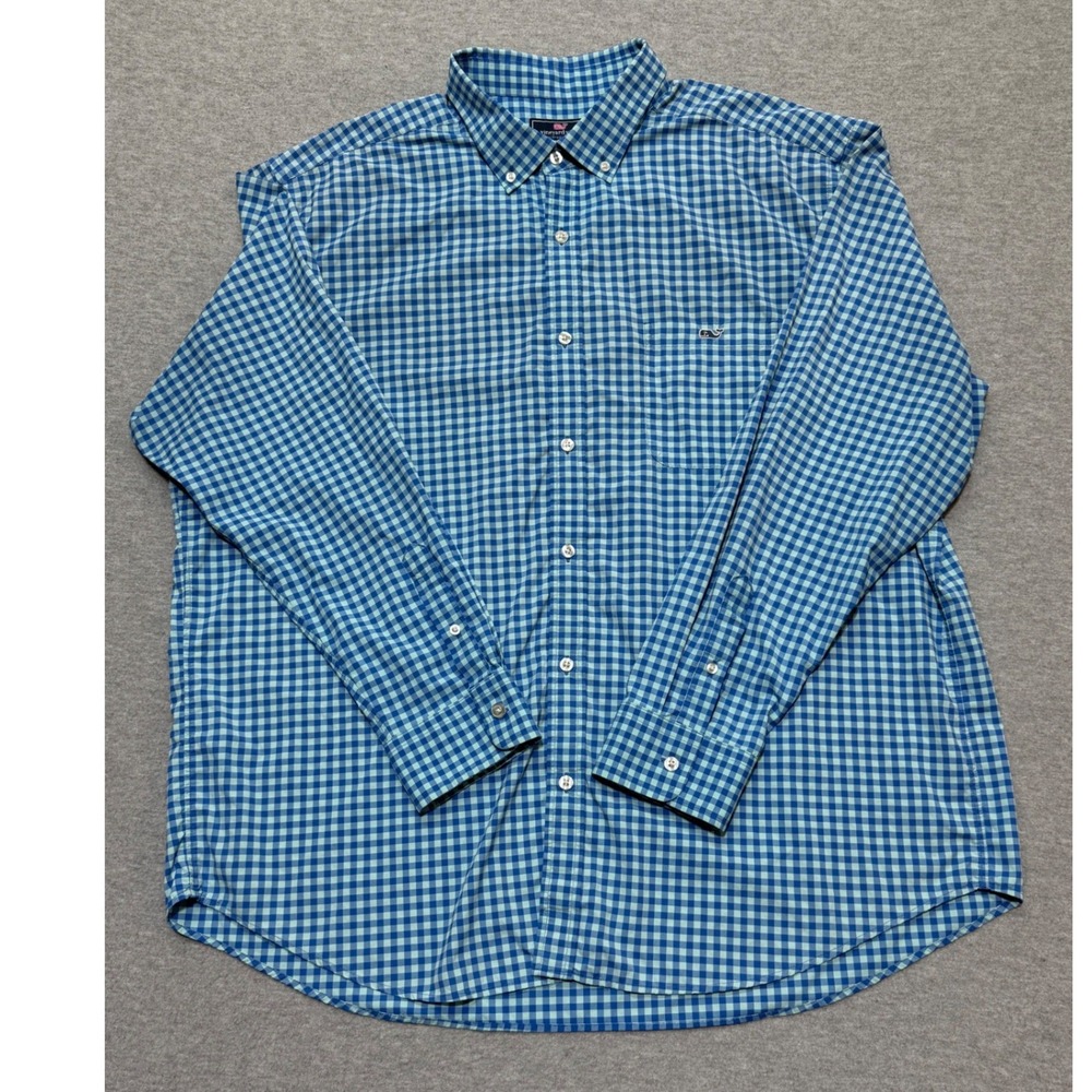 Vineyard Vines Performance Classic Fit Tucker Shirt Blue Gingham XXL Long Sleeve